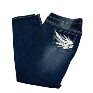 Embroidered Skinny Jeans Size 20 Dark Wash Denim By Onname Feather Details